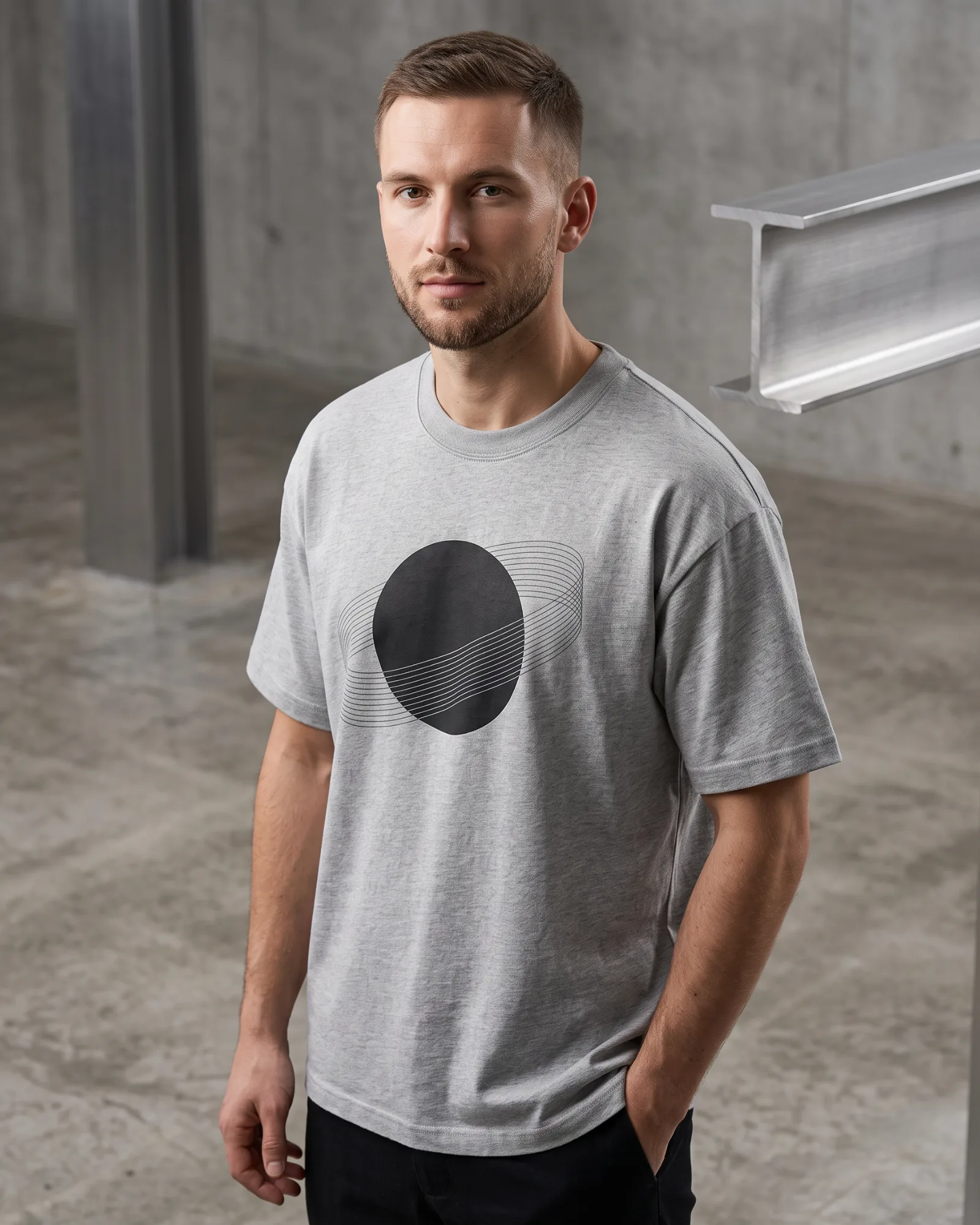 SMR Brand Eclipse Tee grey worn by a model