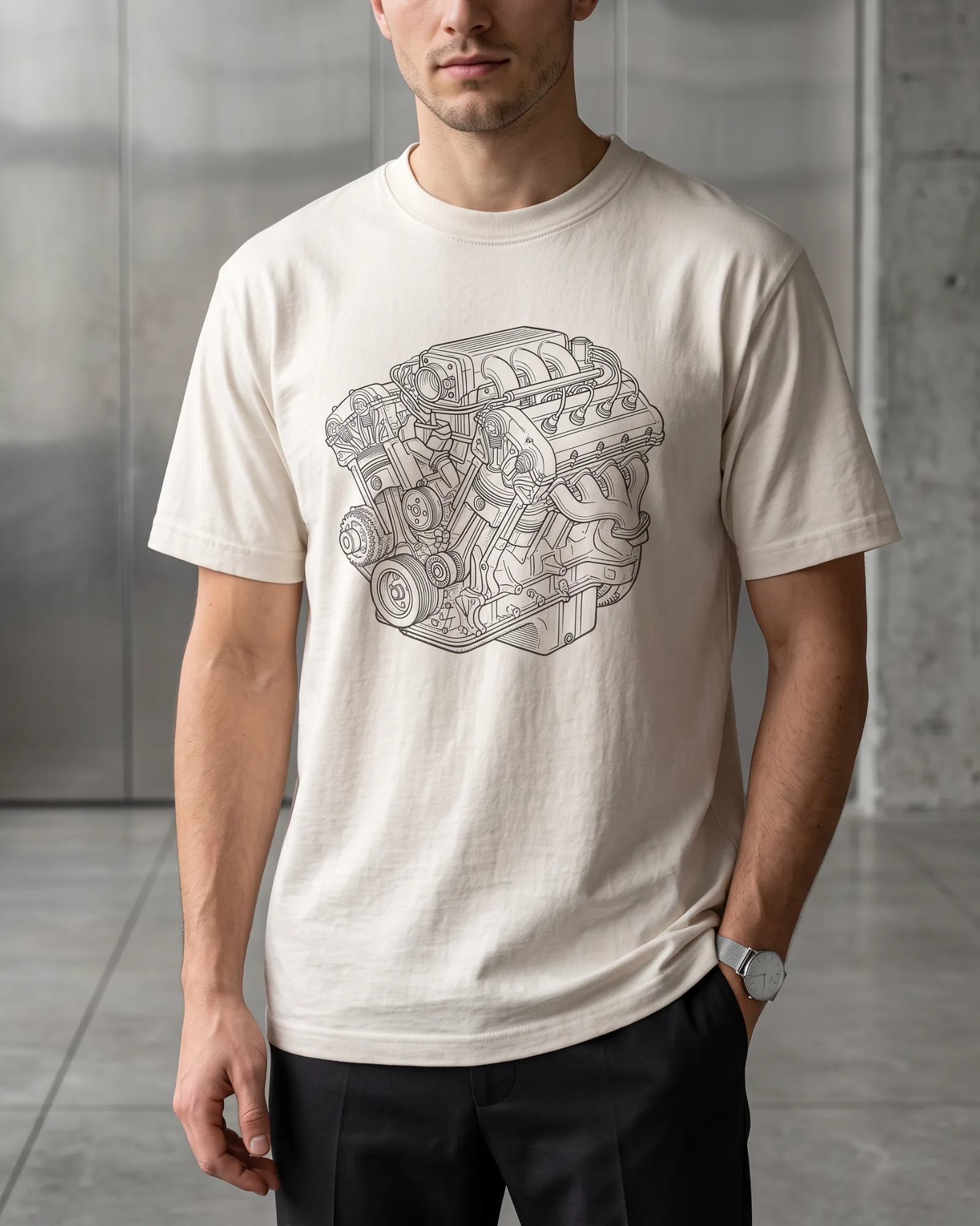 SMR Brand Engine Study Tee bone worn by a model