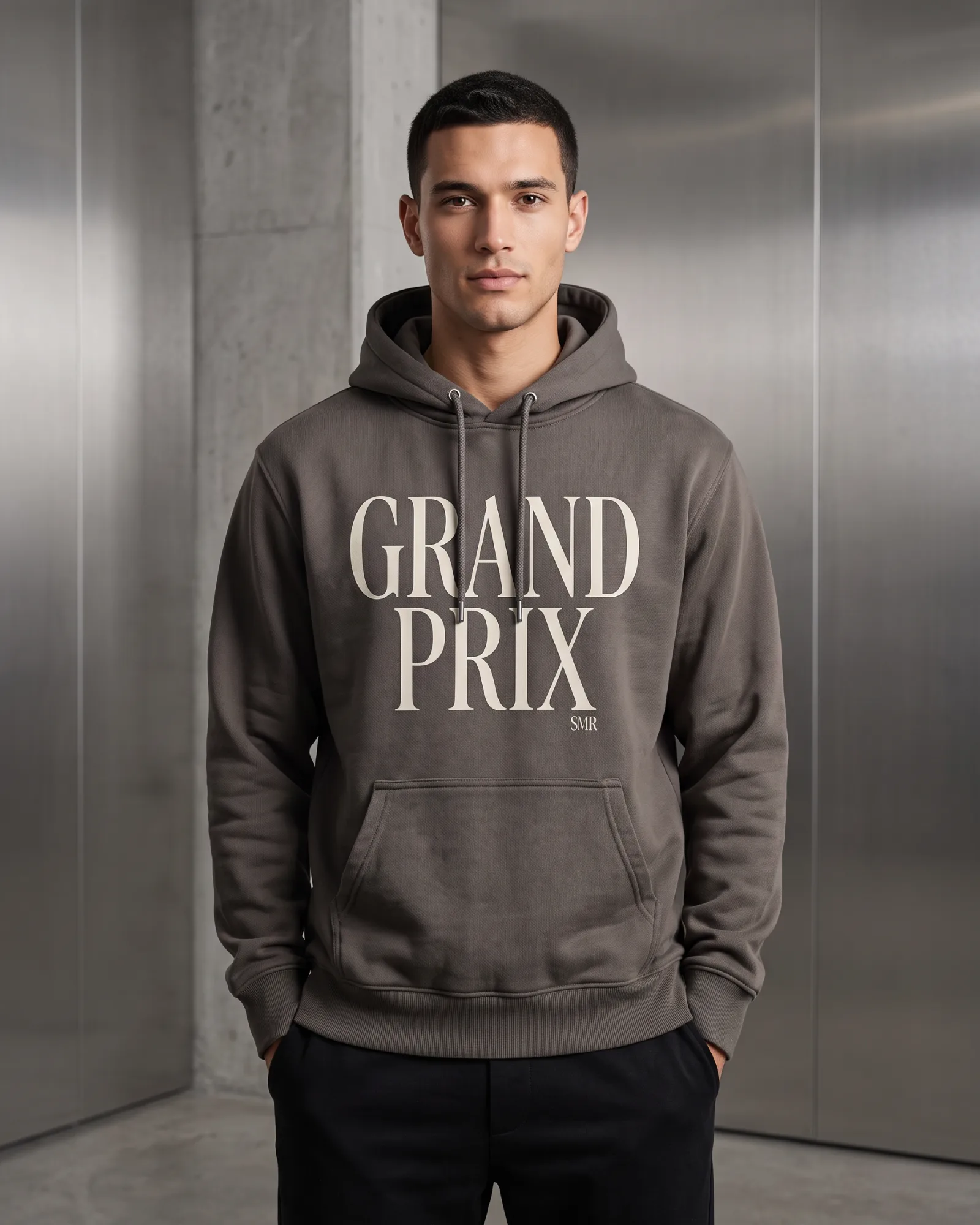 SMR Brand Grand Prix Hood graphite worn by a model