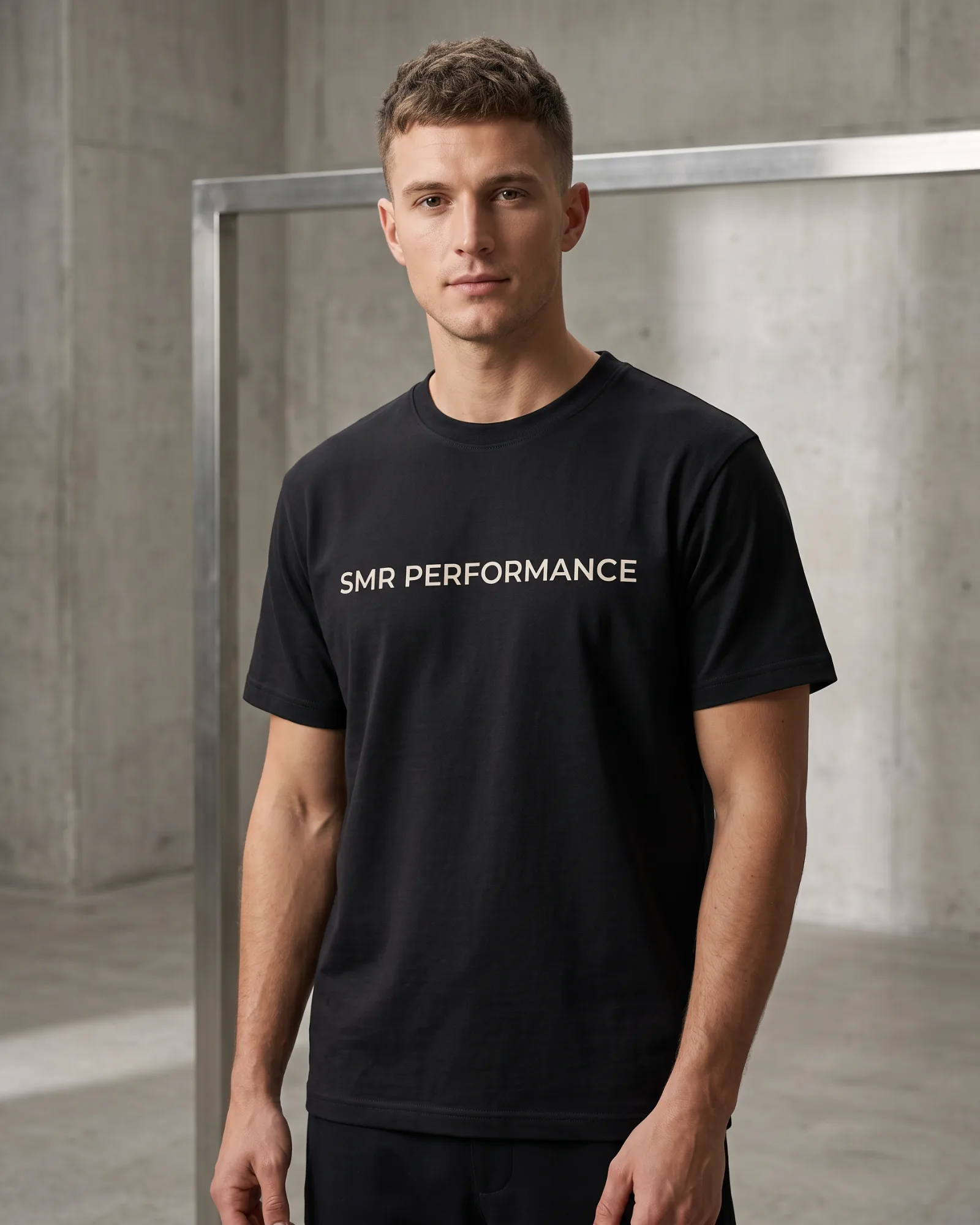 SMR Brand Performance Tee black worn by a model