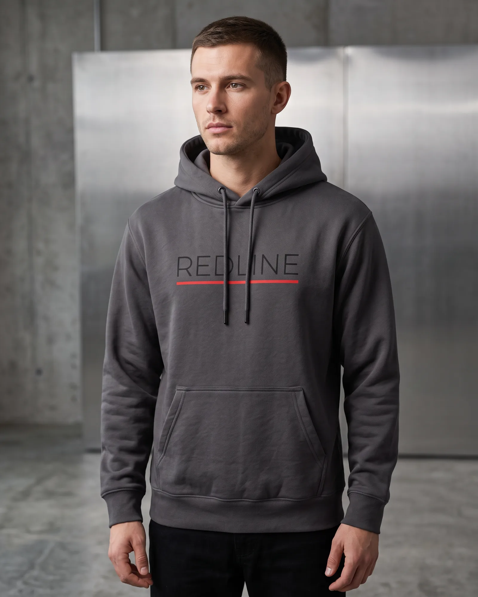 SMR Brand Redline Minimal Hood charcoal worn by a model