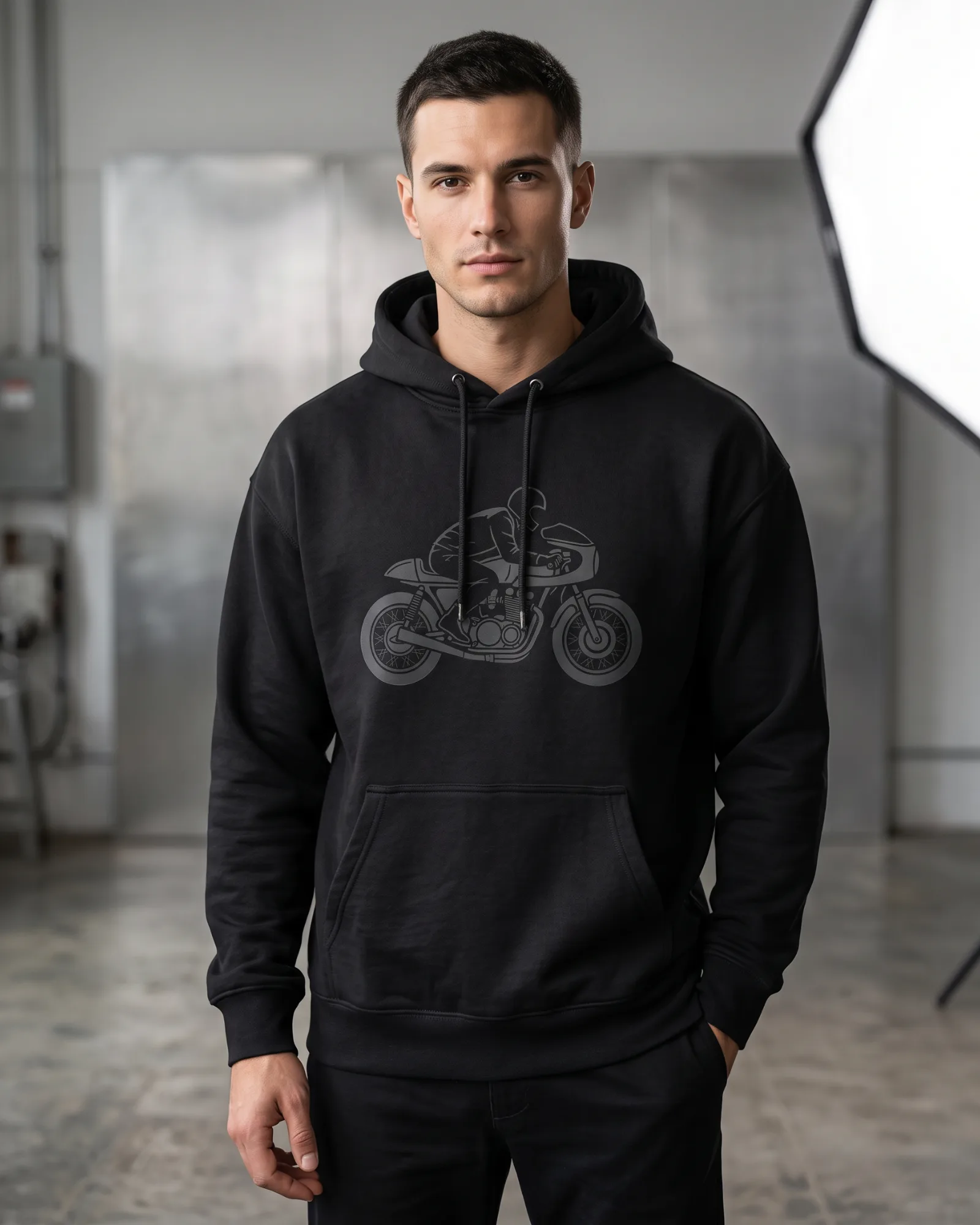SMR Brand Silhouette Hood black worn by a model